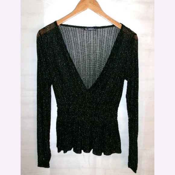 Shein Ruffle Hem Glitter Mesh Peplum Top - Size M - Picture 2 of 4